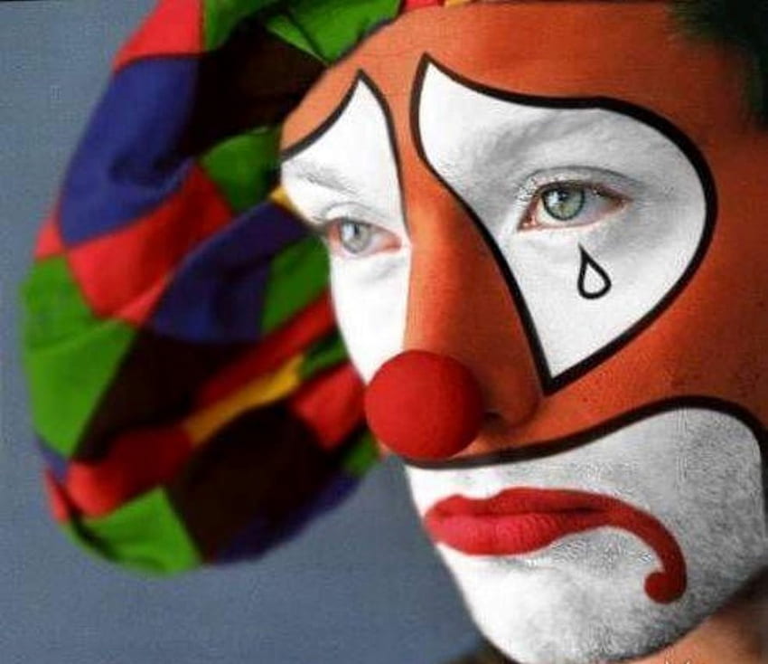 Arlequin, , colors, , tear, colours, nose, harlequin, pic, portrait, actor, wall, , graph, hat, mouth, paints, sad, make up, expression, red, face HD wallpaper