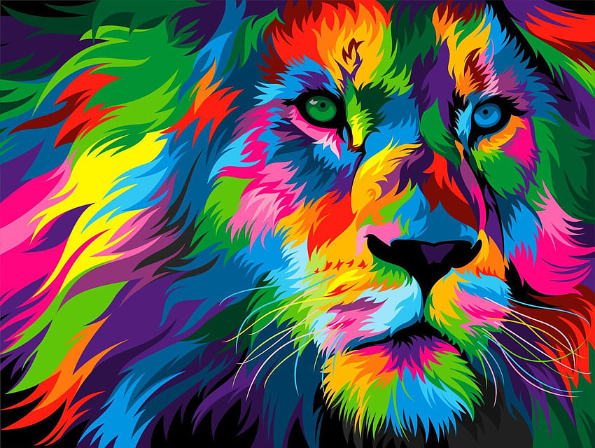Цветна векторна илюстрация на животно. Поп арт животни, Цветни животни, Рисуване на лъв HD тапет