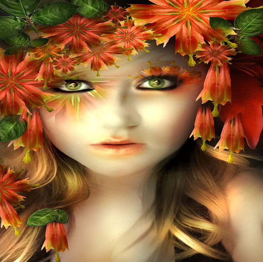 floral, orange, hair, beauty, flower HD wallpaper