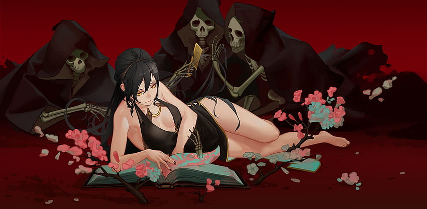 :), black, zdozwei, anime, red, girl, death HD wallpaper