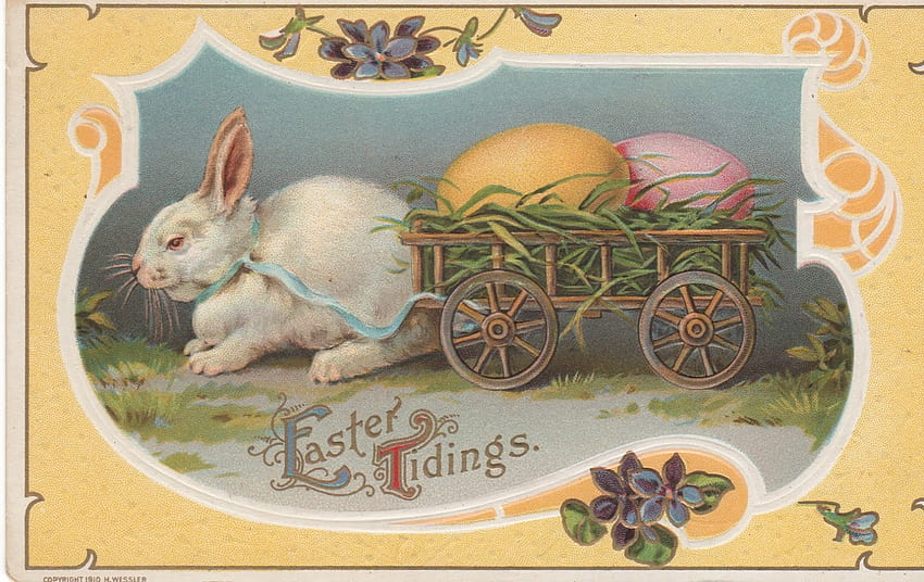 :), coniglio, uovo, coniglietto, giallo, pasqua, biglietto, vintage Sfondo HD