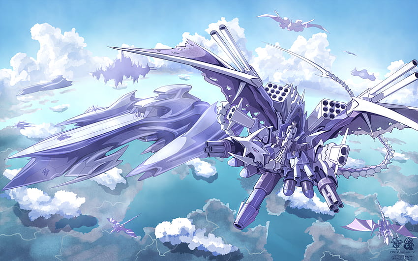 Flying Fortress, pixiv fantasia, white, anime, clouds, sky, flying, fortress HD wallpaper