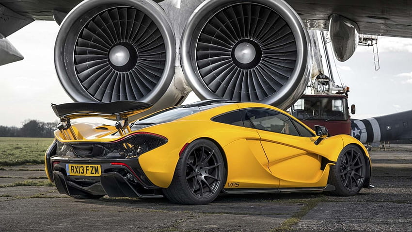 Background P1 McLaren Yellow Color Airplane Turbines Supercar HD wallpaper