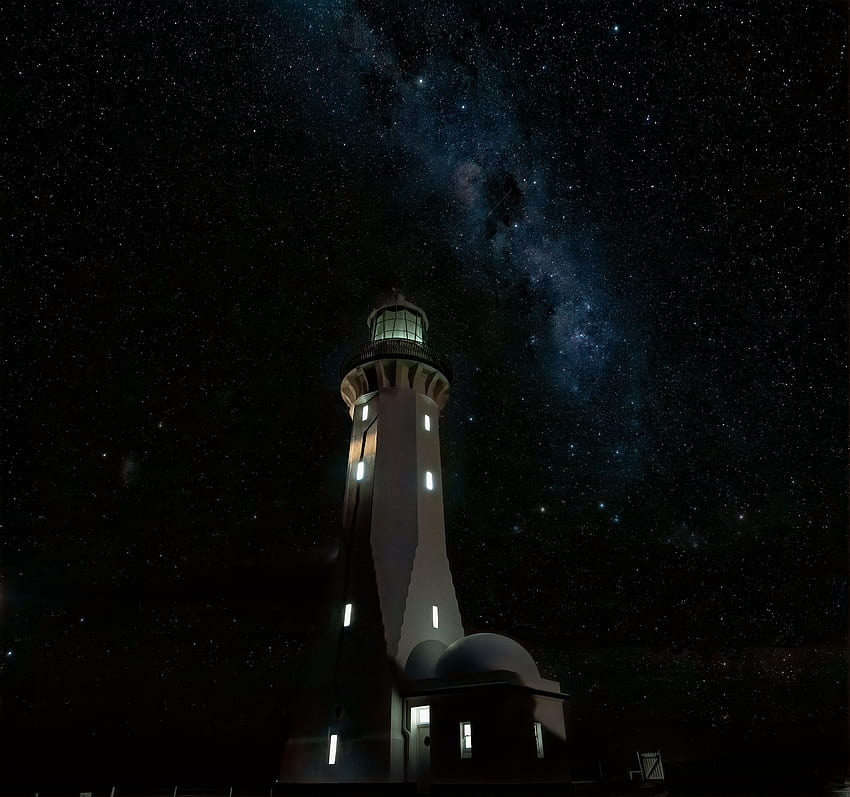 Night, Building, Dark, Starry Sky, Lighthouse HD wallpaper