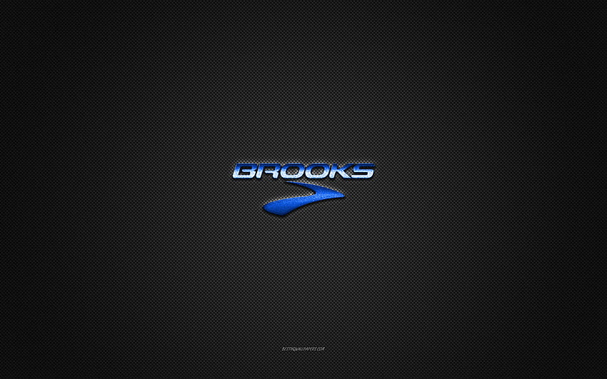 Brooks Sports logo, blue shiny logo, Brooks Sports metal emblem, gray carbon fiber texture, Brooks Sports, brands, creative art, Brooks Sports emblem HD wallpaper