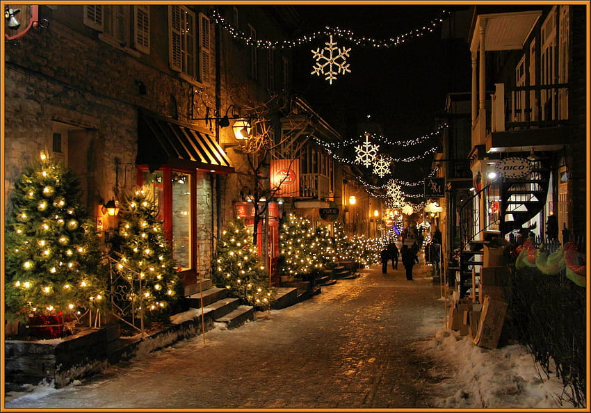 Ciudad calle luz belleza noche pueblos invierno., Luces de la ciudad de Navidad fondo de pantalla