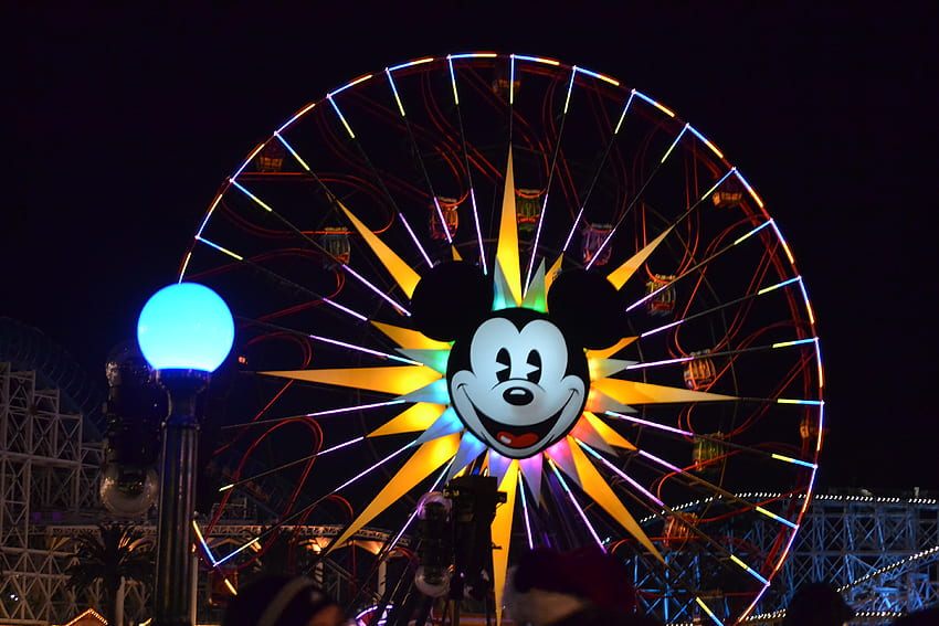 Disneyland at night, ferris, mickey, wheel, disneyland HD wallpaper