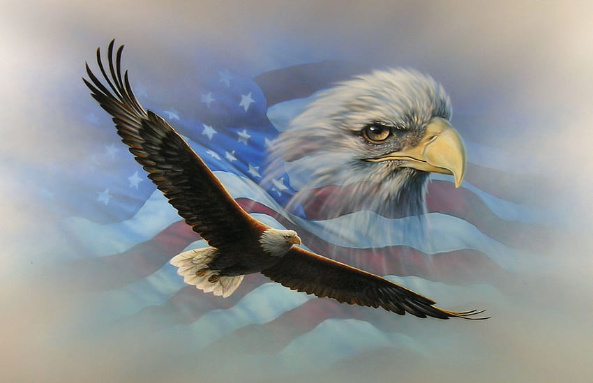 American Flag Eagle - Flying Eagle With American Flag HD wallpaper