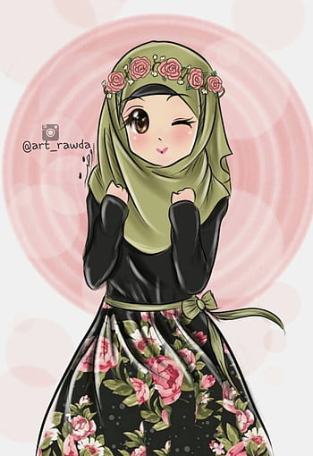 Islamic hijab girl, anime, green, hijab girl, islamic pic, leaf, HD phone  wallpaper