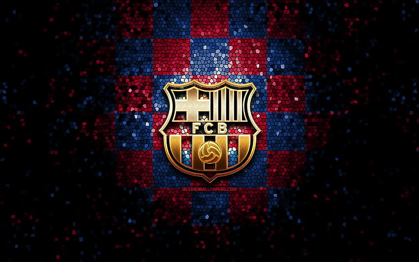 FC Barcelona Basquet, brokatowe logo, ACB, niebiesko-fioletowe tło w kratkę, hiszpańska drużyna koszykówki, logo FC Barcelona Basquet, mozaika, koszykówka, Barcelona Basquet Tapeta HD