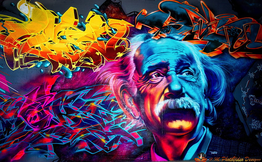 Street Art, Albert Einstein abstract Sfondo HD