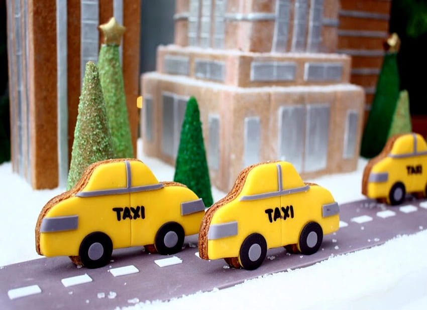 Taxi Please, Cookie, Yellow, Please, Gingerbread, Brown, Cab, Taxi papel de parede HD