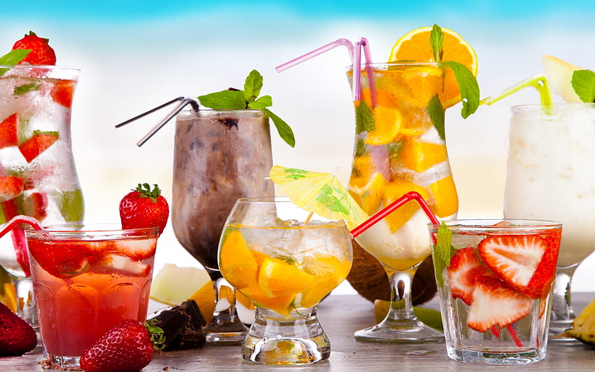 Cocktails, vara, été, cocktail, fruit, verre, boisson Fond d'écran HD