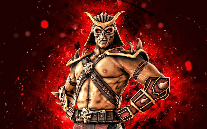 Shao Kahn, , rote Neonlichter, Mortal Kombat Mobile, Kampfspiele, MK Mobile, kreativ, Mortal Kombat, Shao Kahn Mortal Kombat HD-Hintergrundbild