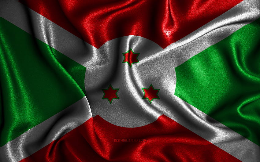 Flaga Burundi, jedwabne faliste flagi, kraje afrykańskie, symbole narodowe, flaga Burundi, flagi z tkaniny, sztuka 3D, Burundi, Afryka, flaga Burundi 3D z rozdzielczością. Wysoka jakość Tapeta HD