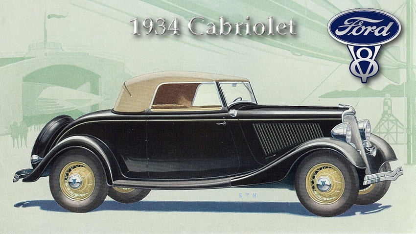 1934 Ford Cabriolet, фон, лого на Ford, Ford, Ford Motor Compant HD тапет