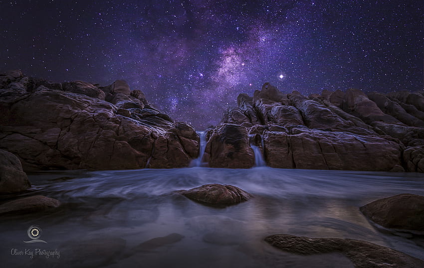 Australia Milky Way Night Ocean Rock Starry Sky Nature, Milky Way Ocean HD wallpaper