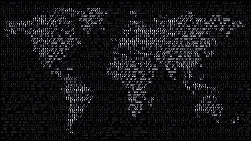 Typography binary numbers maps digital art world map . HD wallpaper