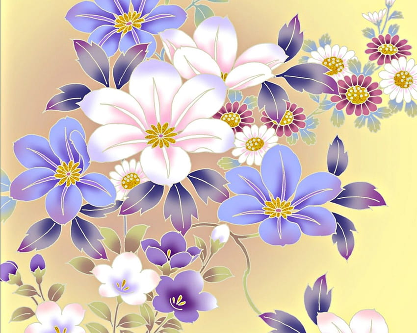 Texture, blue, white, paper, purple, pink, flower, yellow, pattern HD wallpaper