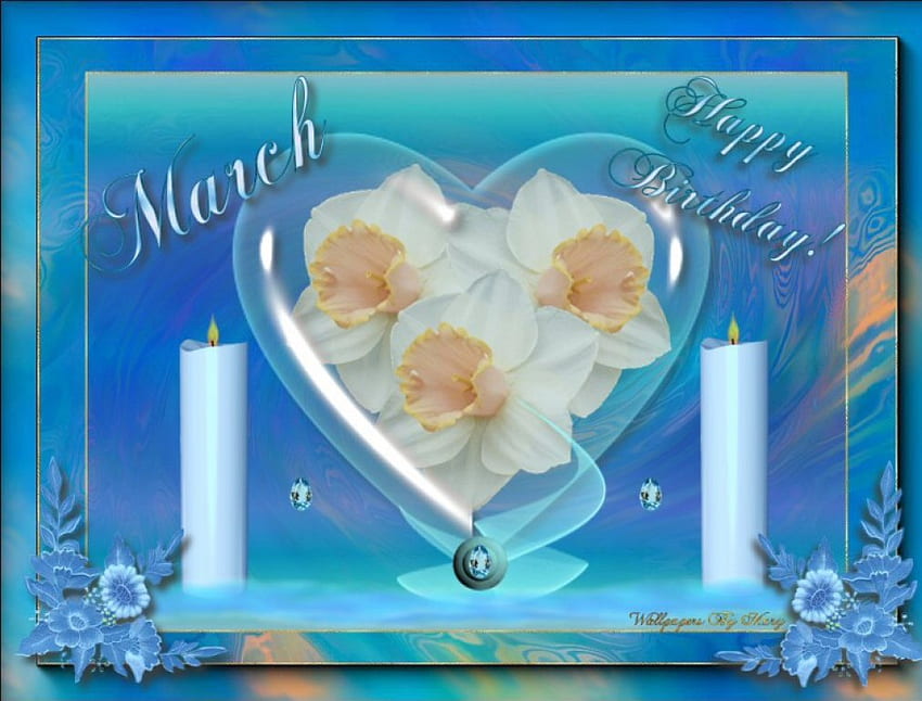 March Birtay, birtays, gemas, flores, junquillo, aguamarina, marzo fondo de pantalla