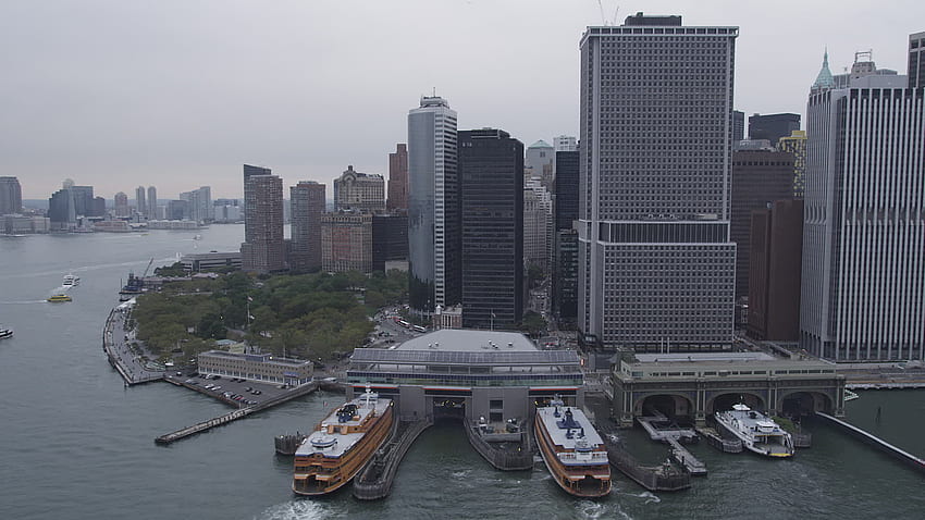 Aerial Video Flying by Staten Island Ferry, Lower Manhattan, New York, New York Aerial Stock Footage AX84_160 HD wallpaper