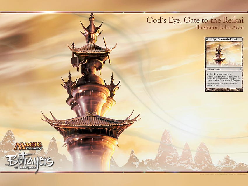 Gods Eye, Gate to the Reikai, cartas, magia do jogo, construção, cartão, montanhas, templos papel de parede HD