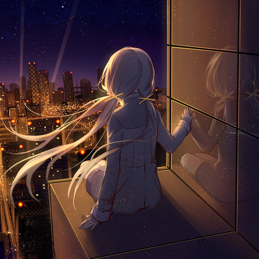Anime Girl Looking at Stars iPad Air , Anime , , and Background, Anime Girl City Night HD phone wallpaper