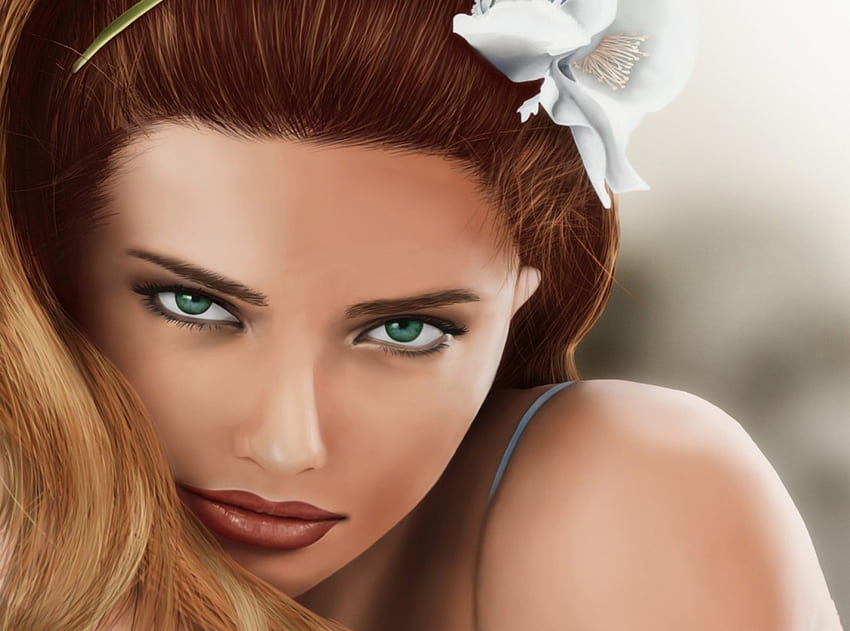Kobieta, kwiatek, oczy, zielone HD wallpaper