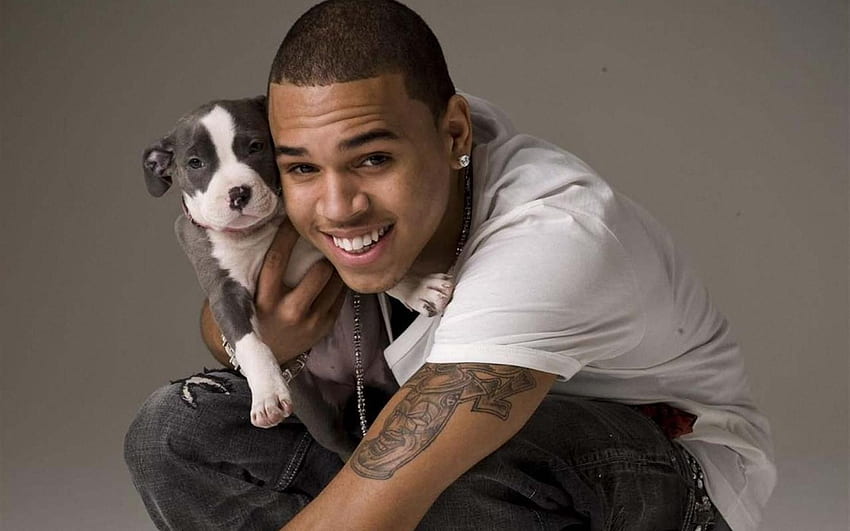 he is sooo fine, and the puppy cute. Breezy. Chris, Rappers with Dogs HD wallpaper