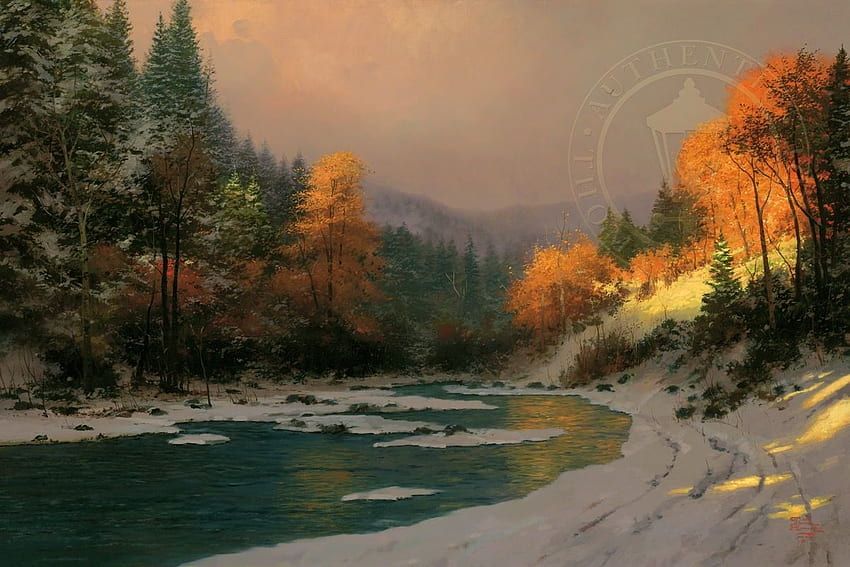 Autumn Snow – Limited Edition Canvas. Thomas Kinkade Studios HD wallpaper