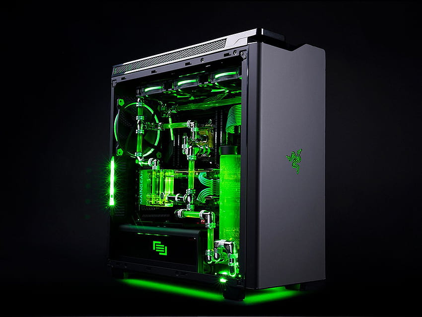 The glowing green liquid in this Razer–Maingear gaming PC probably won't kill you, Parts HD wallpaper