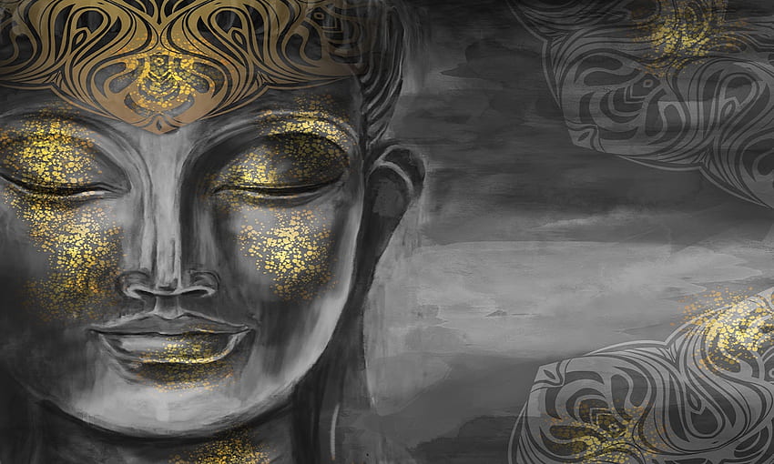 Buddha Mural Black and White, Black and Gold Buddha HD wallpaper