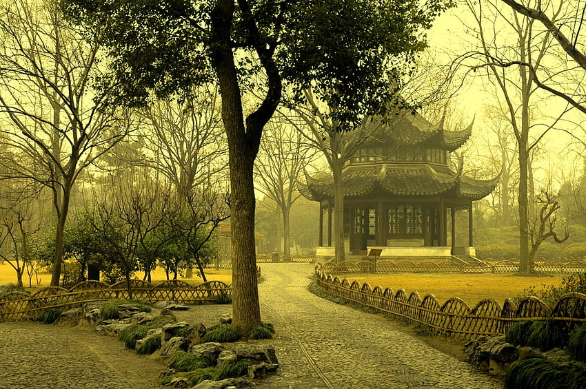 Pagoda, nature, tree HD wallpaper