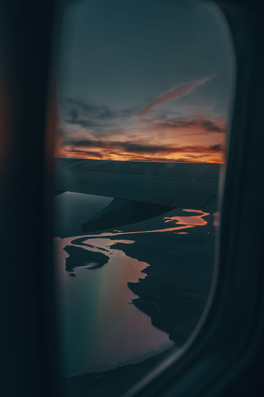 Sunset, , , Window, Wing, Plane, Airplane, View HD phone wallpaper