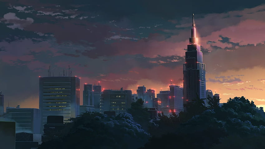 アニメ化された街の背景、漫画の街の夜 高画質の壁紙