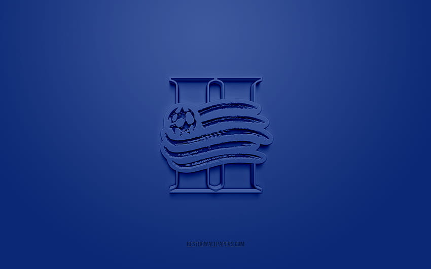 New England II, logo 3D kreatif, latar belakang biru, tim sepak bola Amerika, USL League One, Boston Raya, AS, seni 3d, sepak bola, logo 3d New England II Wallpaper HD