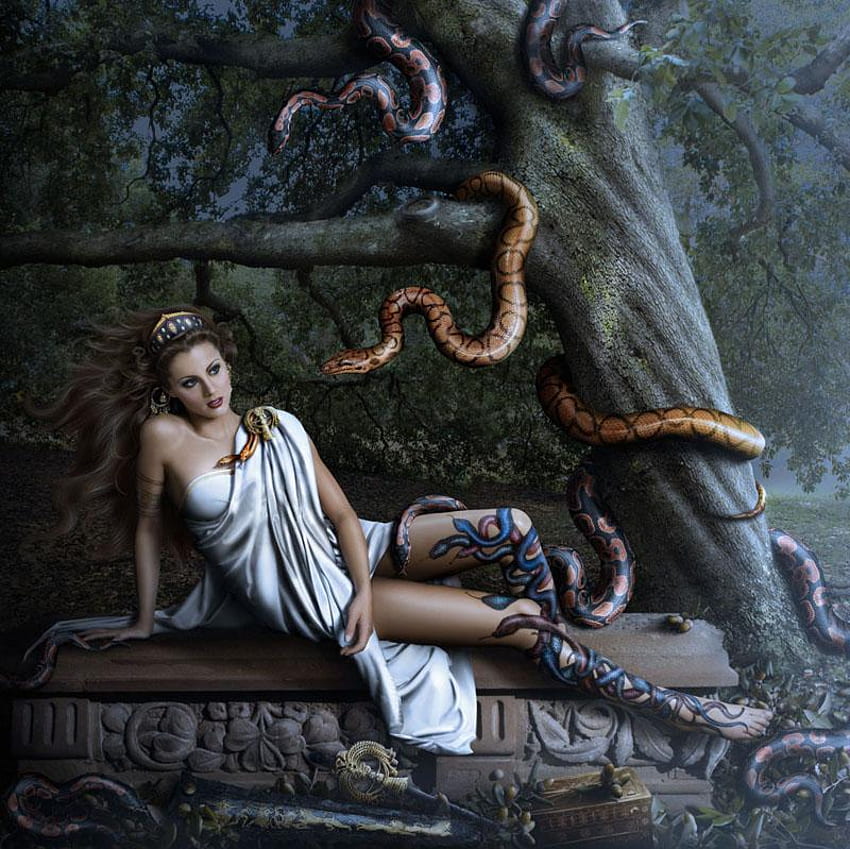 Sorcerous, graphy, fantasi, dewi, saduse, ratu, ular Wallpaper HD