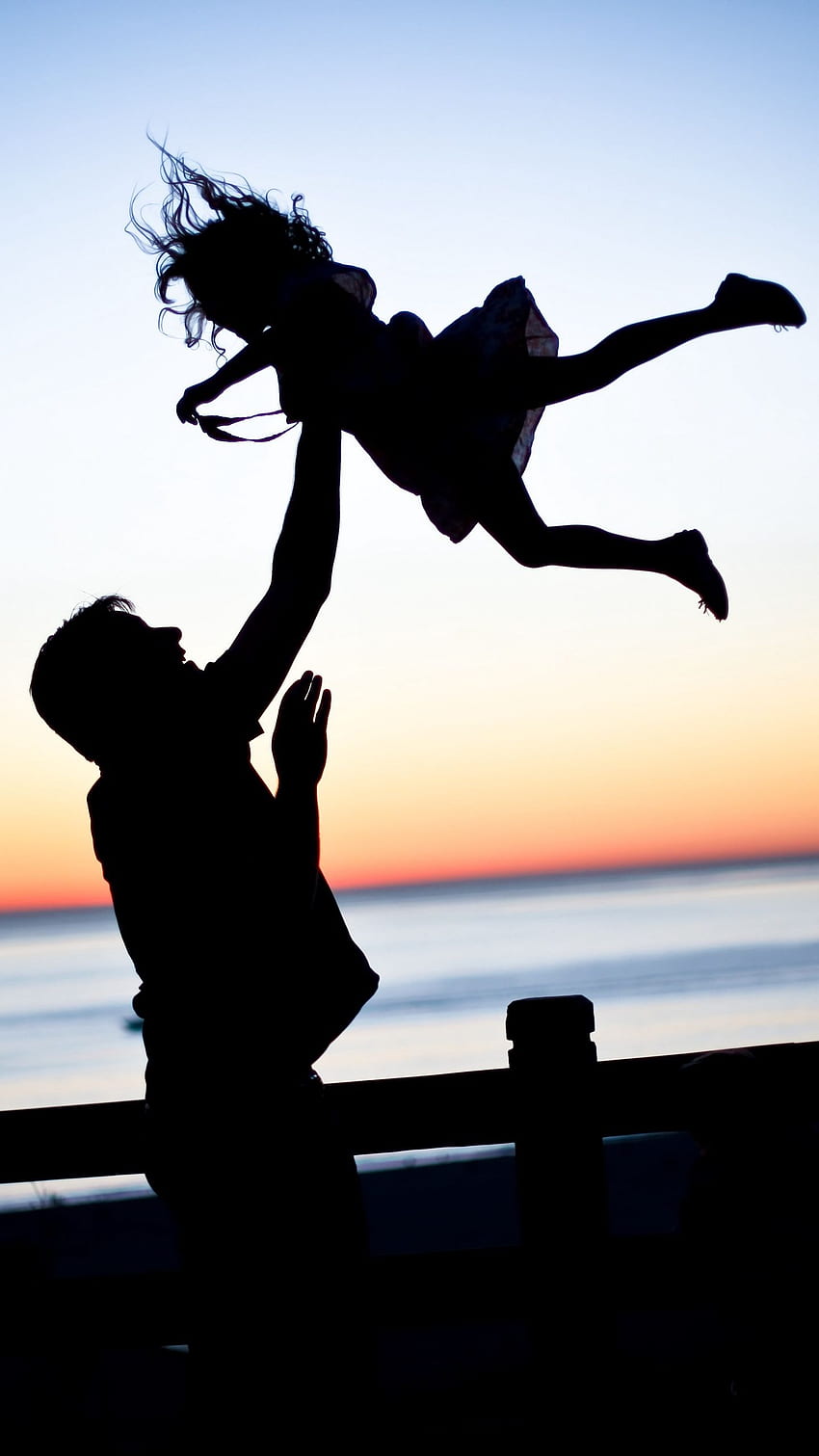 father, daughter, silhouettes, family HD phone wallpaper