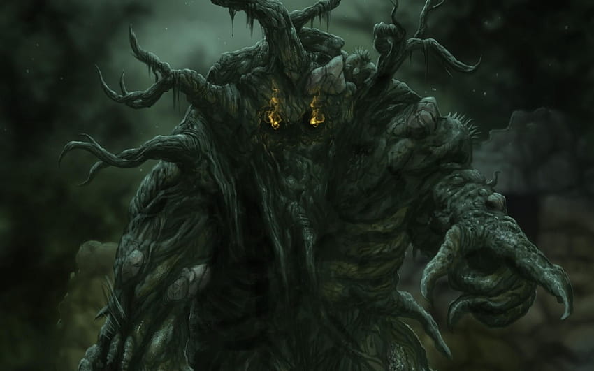 Horror trees monsters rocks fantasy art artwork, Horror Dragon HD wallpaper