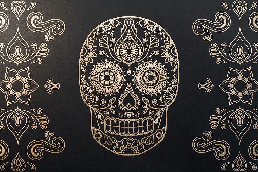 Day Of The Dead Sugar Skull - Black And Gold Sugar Skull,, Coco Skull HD wallpaper