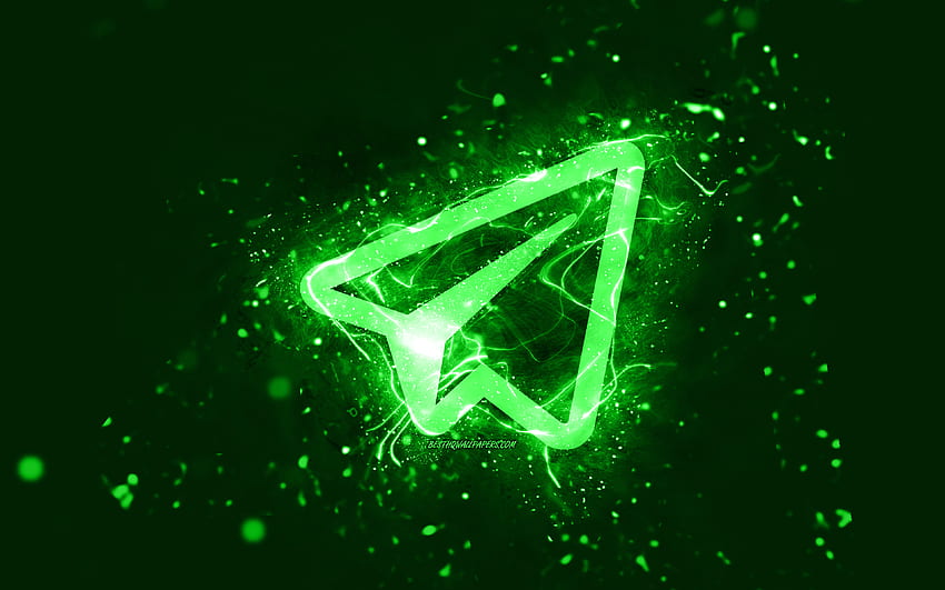 Telegram green logo, , green neon lights, creative, green abstract background, Telegram logo, social network, Telegram HD wallpaper