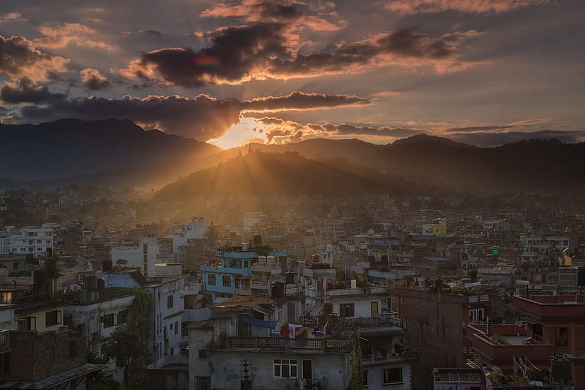 Katmandu, Nepal, Şehir, Ev, Dağlar, Akşam - Katmandu - HD duvar kağıdı