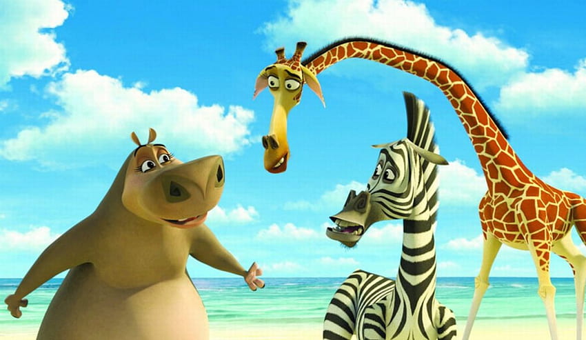 Madagaskar - hipopotam, żyrafa i zebra, hipopotam, animacja, madagaskar, żyrafa, film, zebra Tapeta HD