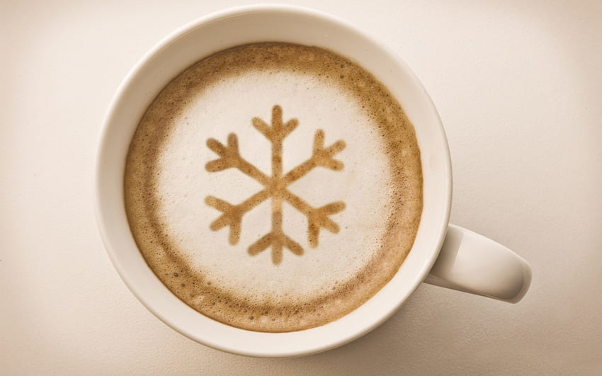 Café de inverno, inverno, espuma, floco de neve, espuma de leite, café, xícara papel de parede HD