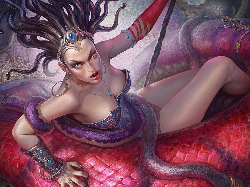 Medusa Final Fantasy Iii Game Fantasy Art Artwork Women Queen Of Snakes Resolution HD wallpaper