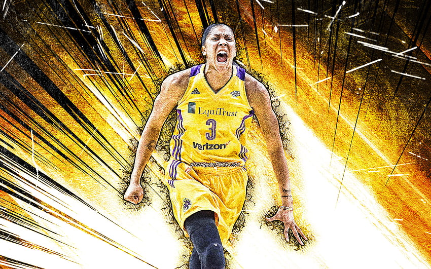 Candace Parker, grunge art, Chicago Sky, WNBA, basketball, Candace Nicole Parker, yellow abstract rays, Candace Parker Chicago Sky, Candace Parker HD wallpaper