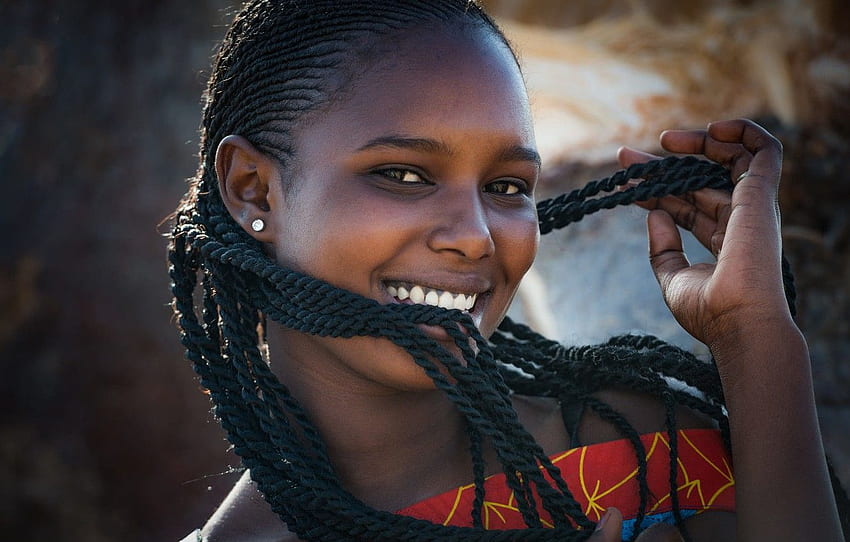 laughter, braids, black girl, African portrait HD wallpaper