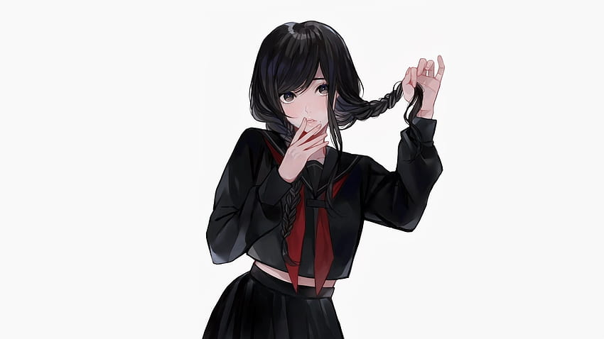 귀여운 애니메이션 소녀, 검은 드레스, 묶은 머리 HD 월페이퍼