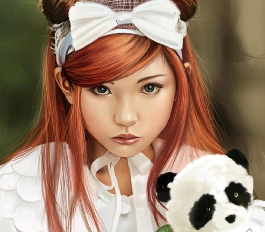 Kana, teddy bear, pretty, chinese, girl, panda HD wallpaper