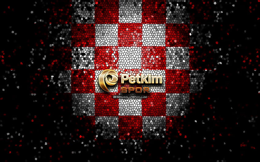Petkim Spor BK, glitter logo, Basketbol Super Ligi, red white checkered background, basketball, turkish basketball team, Petkim Spor BK logo, mosaic art, Turkey, Petkim Spor HD wallpaper